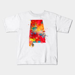 Alabama State Watercolor Map Painting - Red Kids T-Shirt